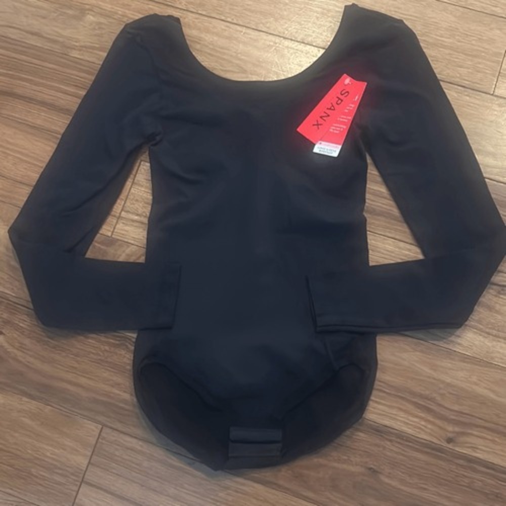 Spanx the base bodysuit in‎ black long sleeve shape wear slimming small